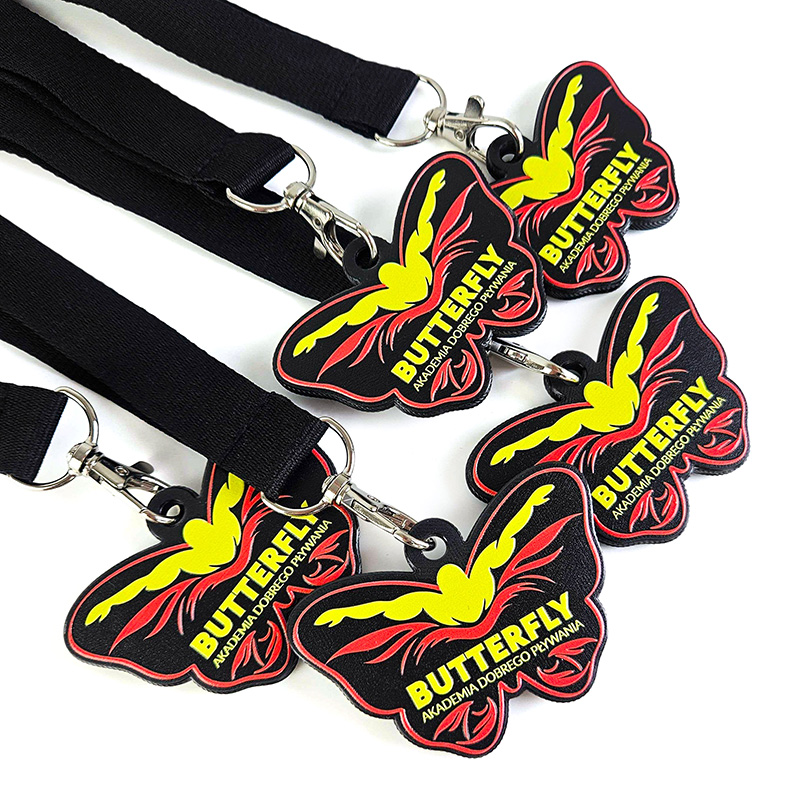 Medale pływackie dla dzieci, kształt motyla, żywe kolory, wypukła grafika 3d, Akademia Dobrego Pływania "Butterfly", polski producent DECARD