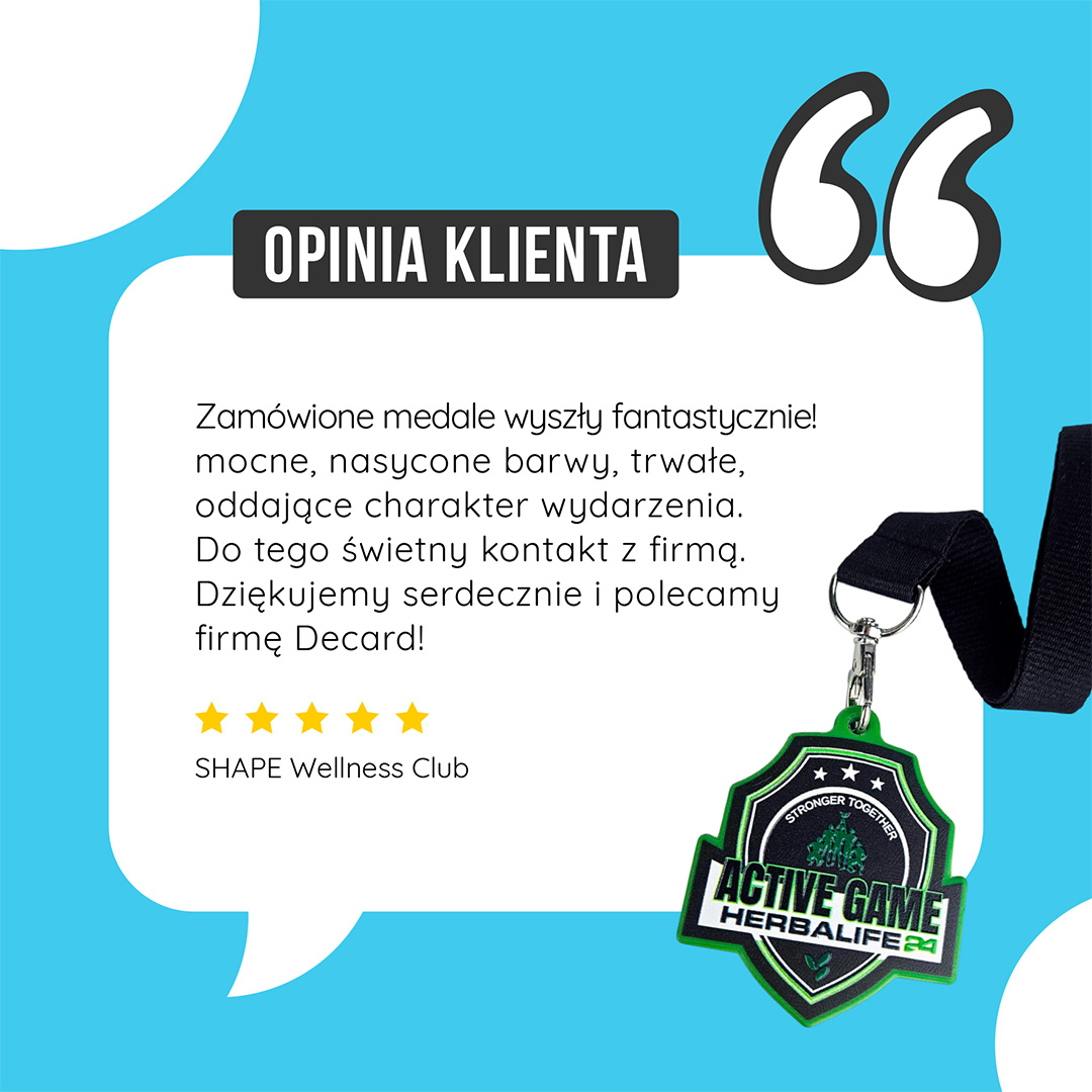 Medale active game, twarda żywica, opinia Klienta o wykonawcy medali polskim producencie DECARD