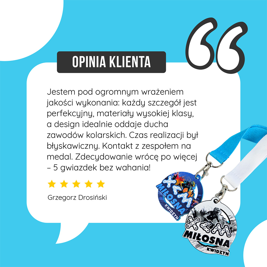 Medale rowerowe dla Miłosna Kwidzyn, twarda żywica, opinia Klienta o wykonawcy medali polskim producencie DECARD