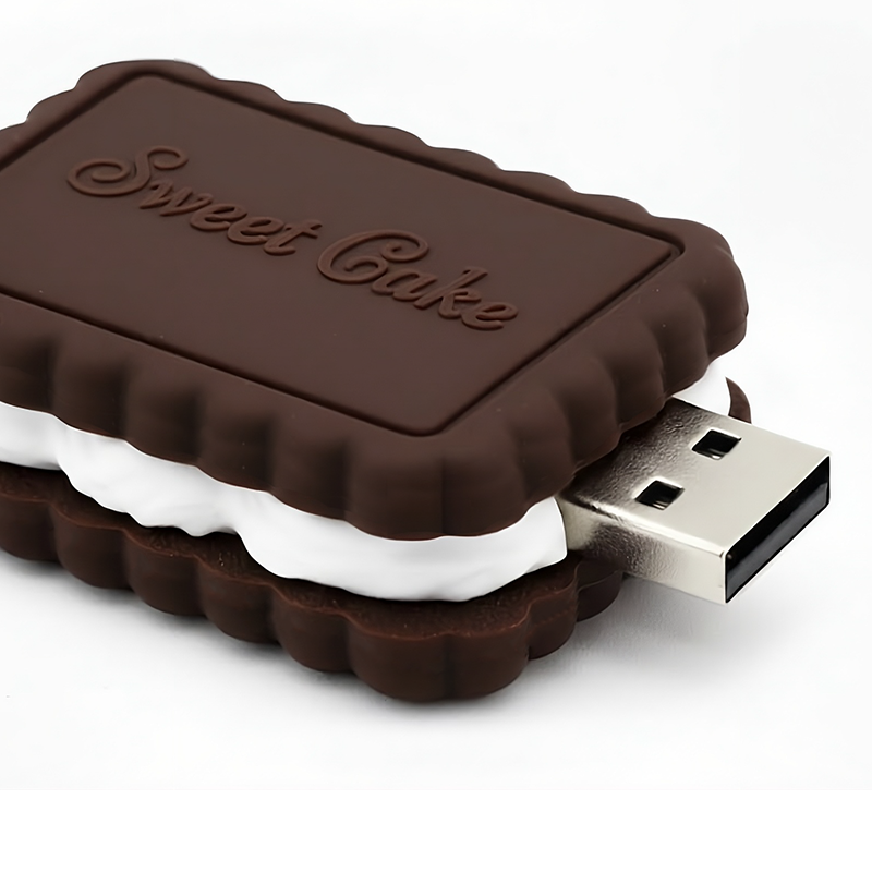Pendrive 3D, ciastko z kremem, twarda żywica, zbliżenie na wypukłą teksturę, wykonanie polski producent DECARD