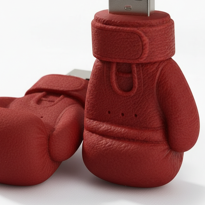 Pendrive 3D, rękawice bokserskie, twarda żywica, zbliżenie na wypukłą teksturę, wykonanie polski producent DECARD