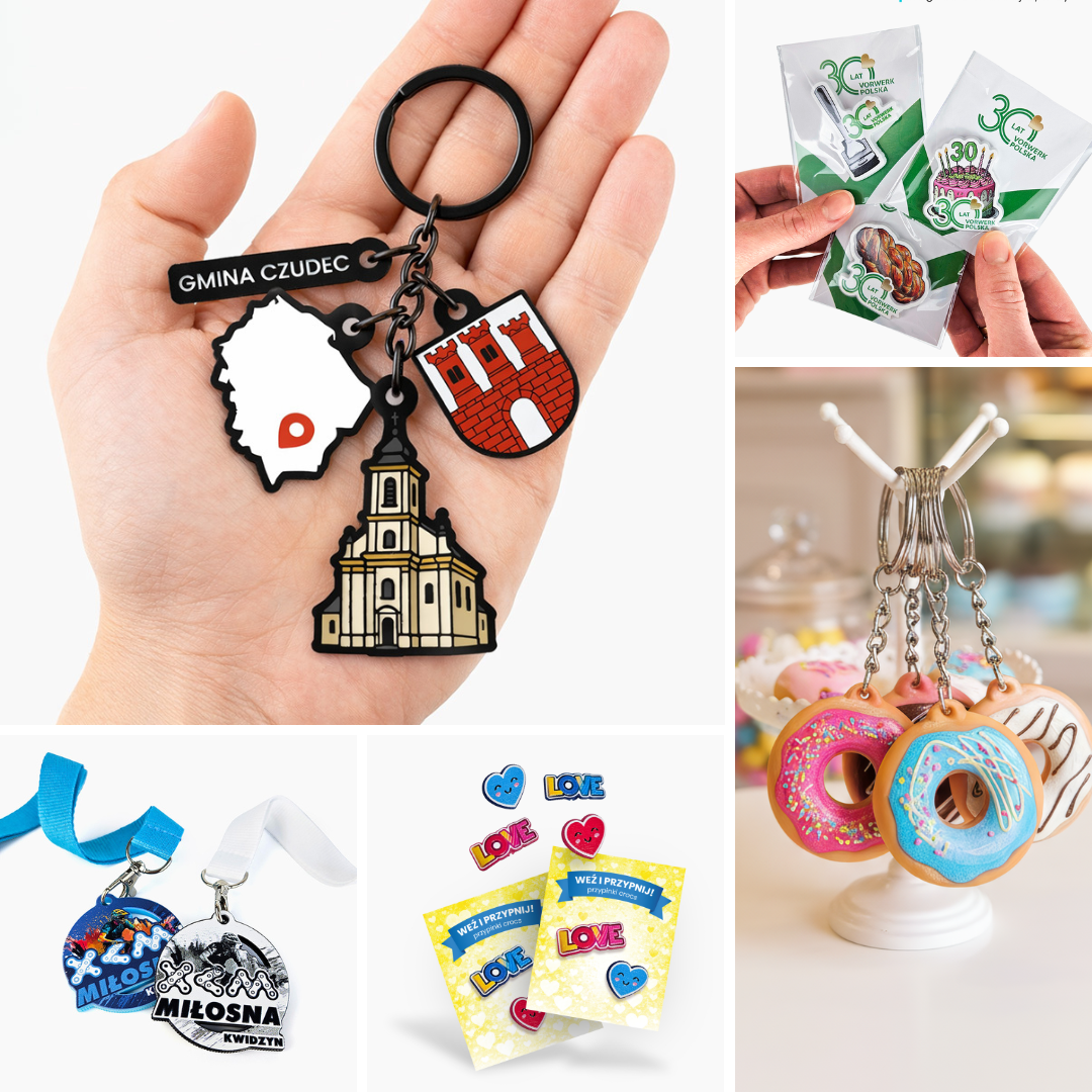 Inspiracje gadżety reklamowe, breloki z zawieszkami, breloki 3D, medale, przypinki Crocs na dedykowanych kartonikach, magnesy, otwieracze, polski producent DECARD