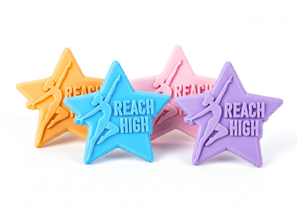 Pastelowe przypinki gwiazdki z baletnicą, nowość pełne 3D, twarda żywica, wykonanie polski producent DECARD