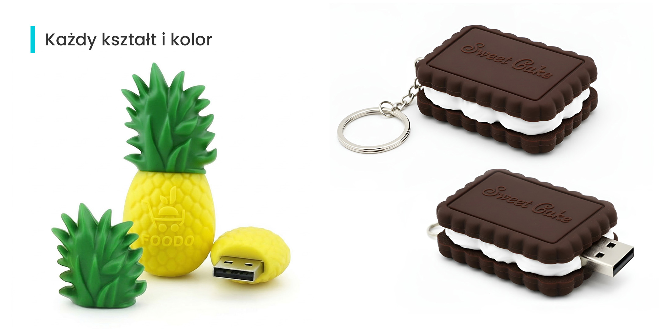 Pendrive 3D w kształcie ananasa, z logo 3D i brelok pendrive ciastko z kremem, wykonanie polski producent DECARD