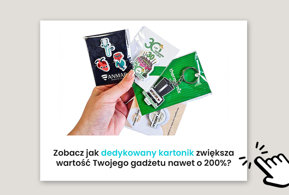Dedykowane kartoniki do gadżetów reklamowych, przypinki crocs medyczne, Thermomix magnesy i breloki NFC, wykonanie polski producent DECARD