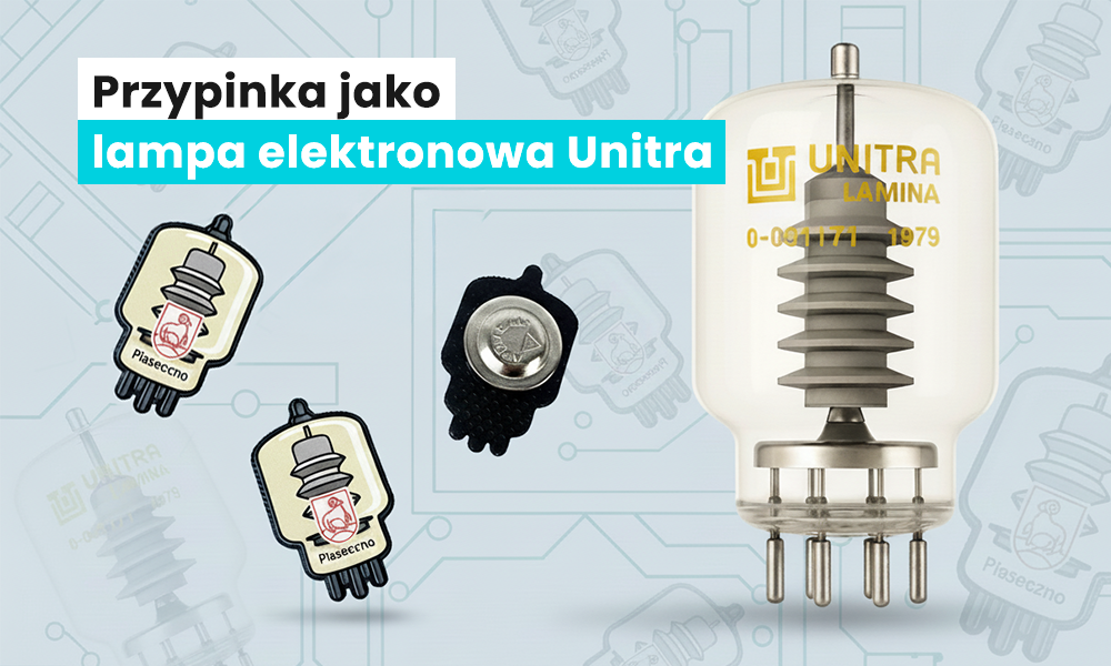 Przypinka jako lampa elektronowa Unitra, wykonanie polski producent DECARD