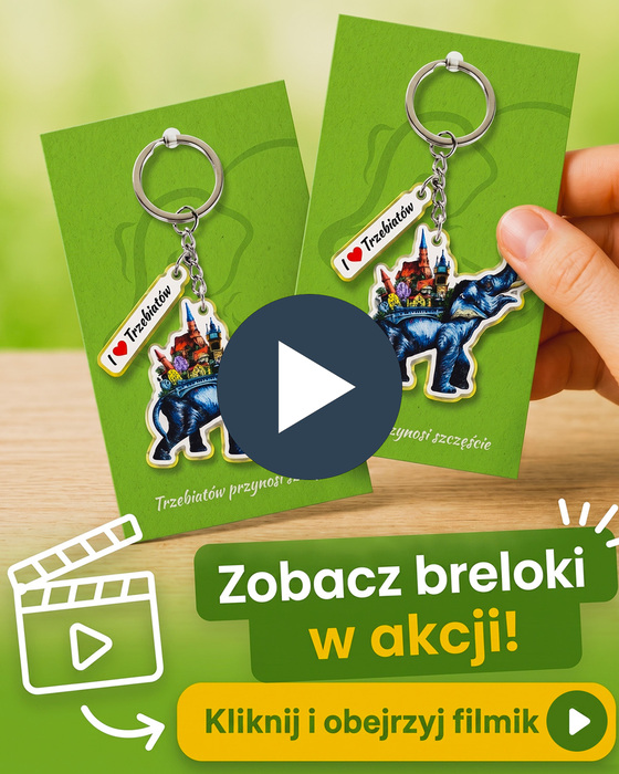 Breloki na kartonikach słoniki, z tekstem: Zobacz breloki w akcji, link do filmu w pierwszym komentarzu, wykonanie polski producent DECARD.