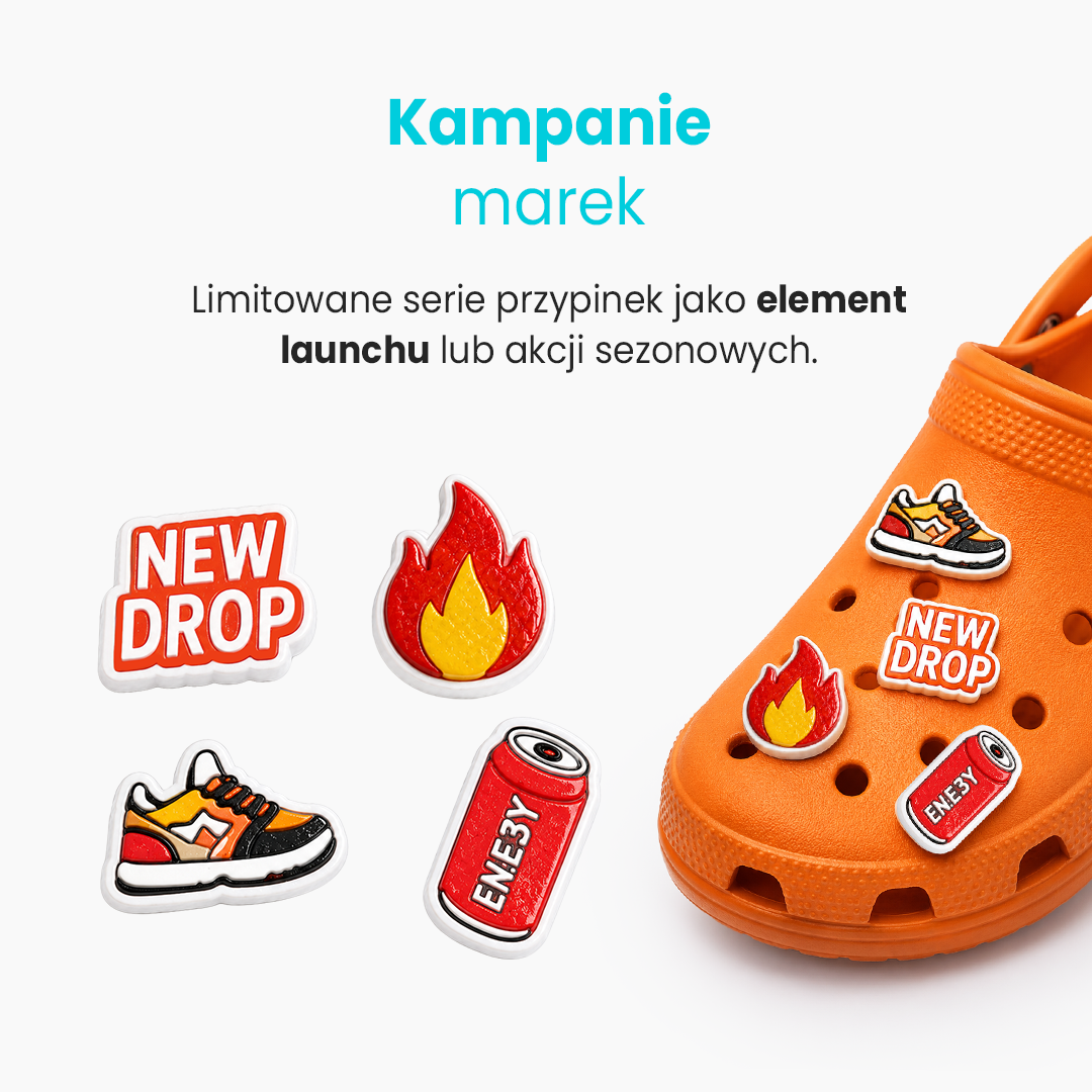Przypinki Crocs limitowane serie, launch produktu, akcje sezonowe, wykonanie polski producent DECARD