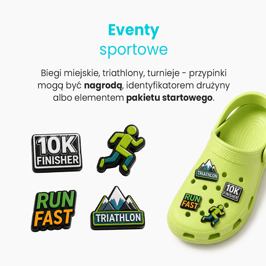 Przypinki Crcos na letnie eventy sportowe, biegi, turnieje, jako nagroda, identyfikator czy element pakietu startowego, wykonanie u polskiego producenta DECARD