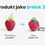 Produkt jako brelok 3D, malinka jako brelok 3D z listkiem i charakterystyczną fakturą owocu, wykonanie polski producent DECARD