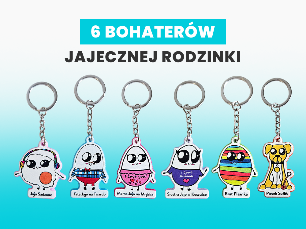 Breloki z bohaterami marki Jajeczna Rodzinka dla Suflidowo, wykonanie polski producent DECARD
