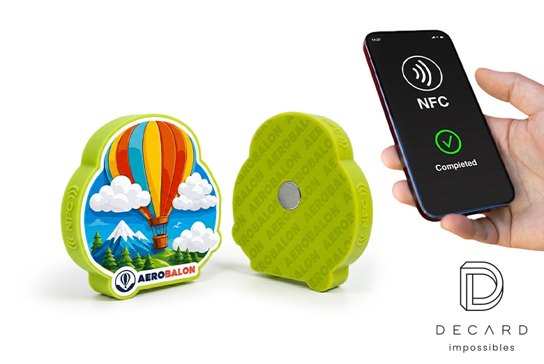 Magnesy przestrzenne nadruk balon, twarda żywica, z funkcją NFC, wykonanie polski producent DECARD